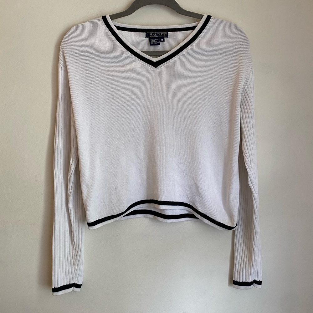 90s White V Neck Sweater